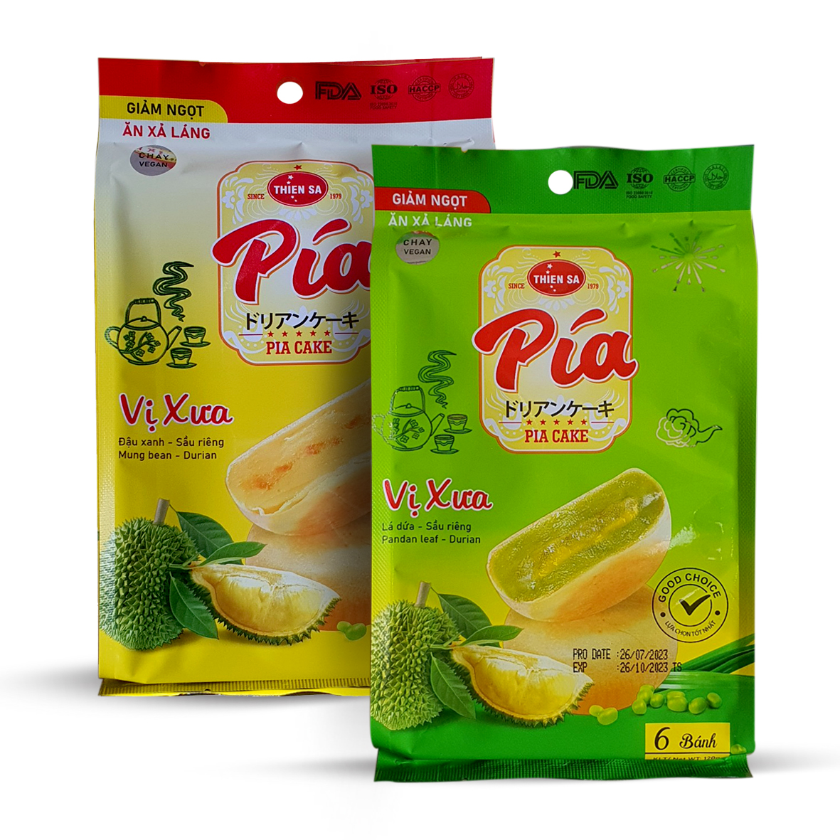 Bánh pía mini chay lá dứa sầu riêng tươi thiên sa túi 6 bánh