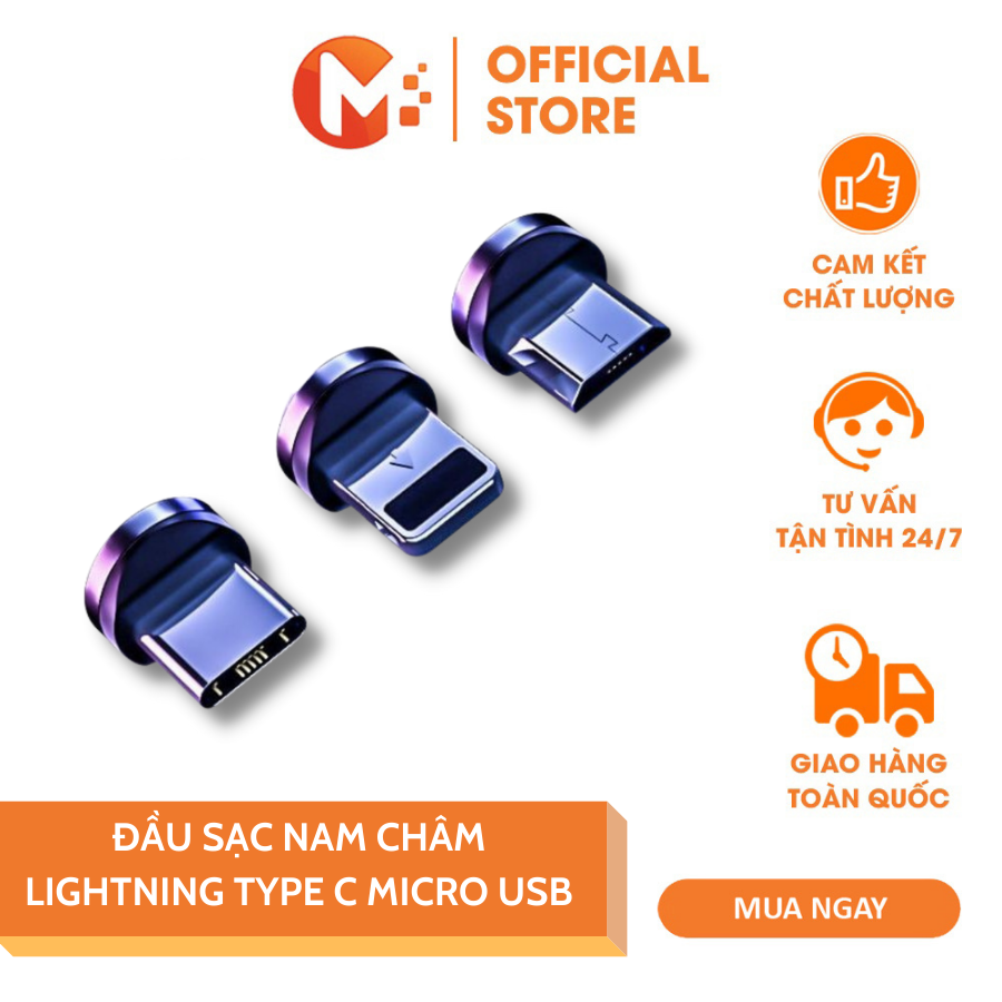 Đầu sạc nam châm lightning Type C Micro USB tròn xoay 360 độ đa năng phù hợp mọi điện thoại MIKATEK