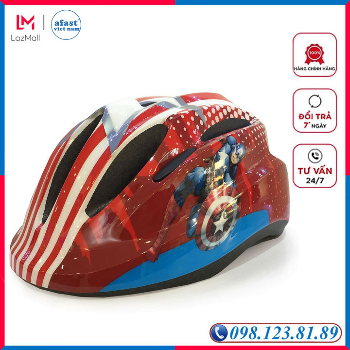 Mũ Bảo Hiểm Xe Đạp Trẻ Em, Nón Bảo Hiểm Trượt Partin Protec SMILE (WT - 024) Họa Tiết Captain American Có Vòng Điều Chỉnh Đầu, Có Đèn Chiếu Hậu An Toàn Phía Sau - Màu Đỏ - AFAST VIỆT NAM
