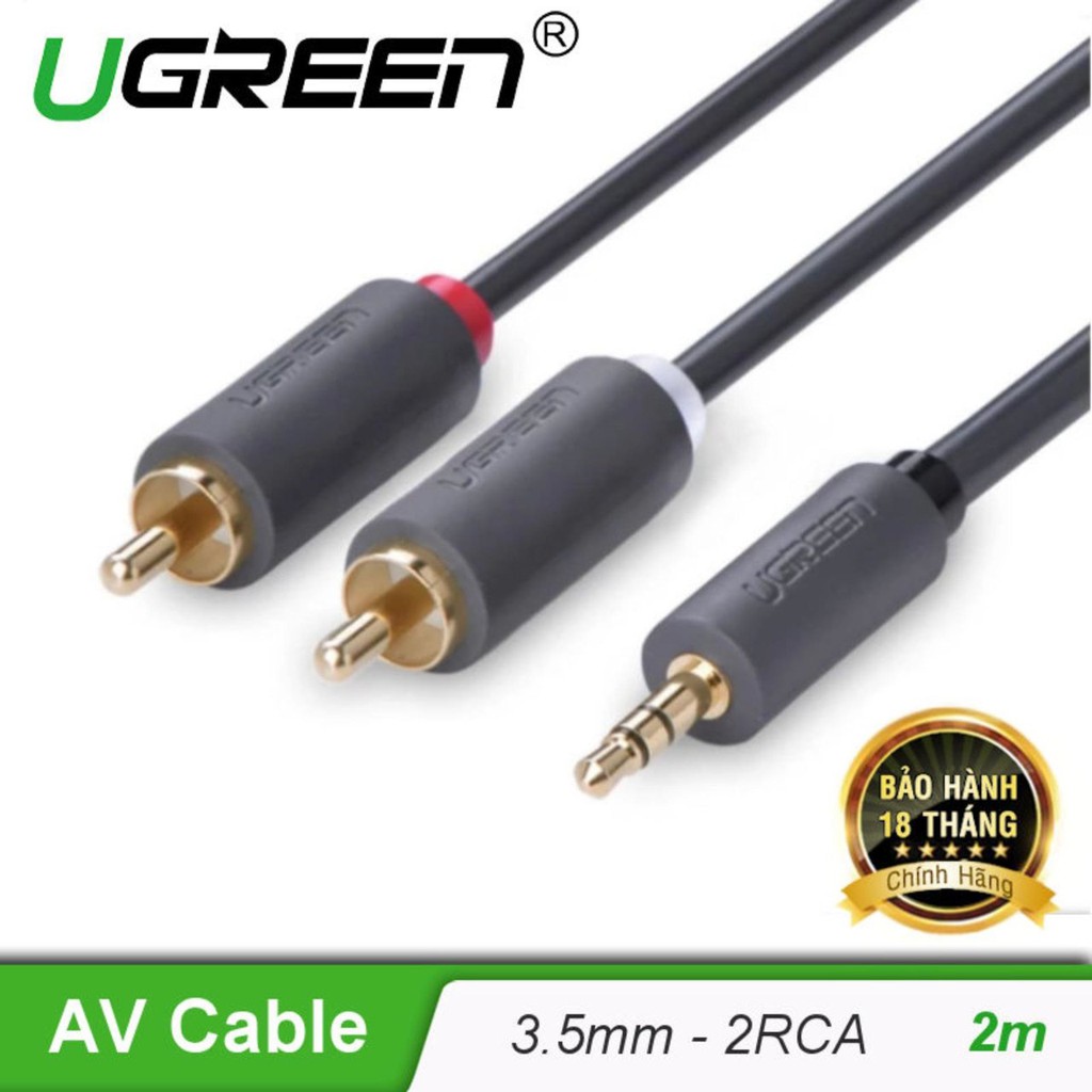 Cáp chuyển 3.5mm 2m sang 2 đầu hoa sen rca ugreen 10510 - ugreen 10510