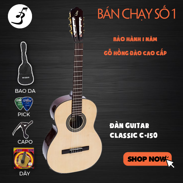 [GUITAR GIÁ TỐT] Đàn Guitar Classic Ba Đờn C-150 ( gỗ Hồng đào nhập khẩu) Tặng bao đàn cao cấp 3 lớp âm thanh tự nhiên và chân thật, có độ bền cao, dễ dàng sử dụng