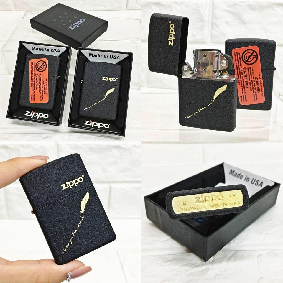 Bật lửa zippo mỹ đen nhám khắc chữ i love you forever - - hàng xịn