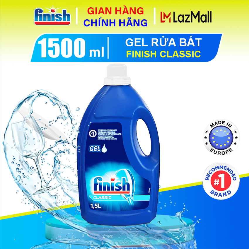 Gel rửa bát Finish Power Gel Classic 1500ml. Gel Finish rửa chén bát nhanh tan 1500 ml. Nước rửa chén bát cho máy rửa bát siêu tiết kiệm Laz Mall