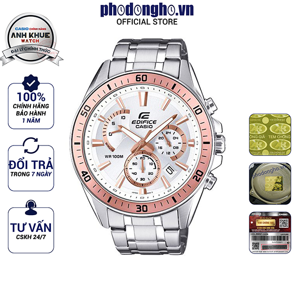 Đồng hồ nam dây kim loại EDIFICE chính hãng Casio Anh Khuê EFR-552D-7AVUDF