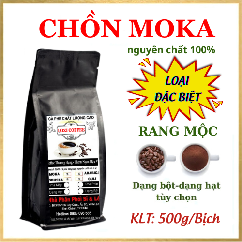 Cà phê hạt CHỒN MOKA loại đặc biệt rang xay nguyên chất sạch 100% 500g bịch