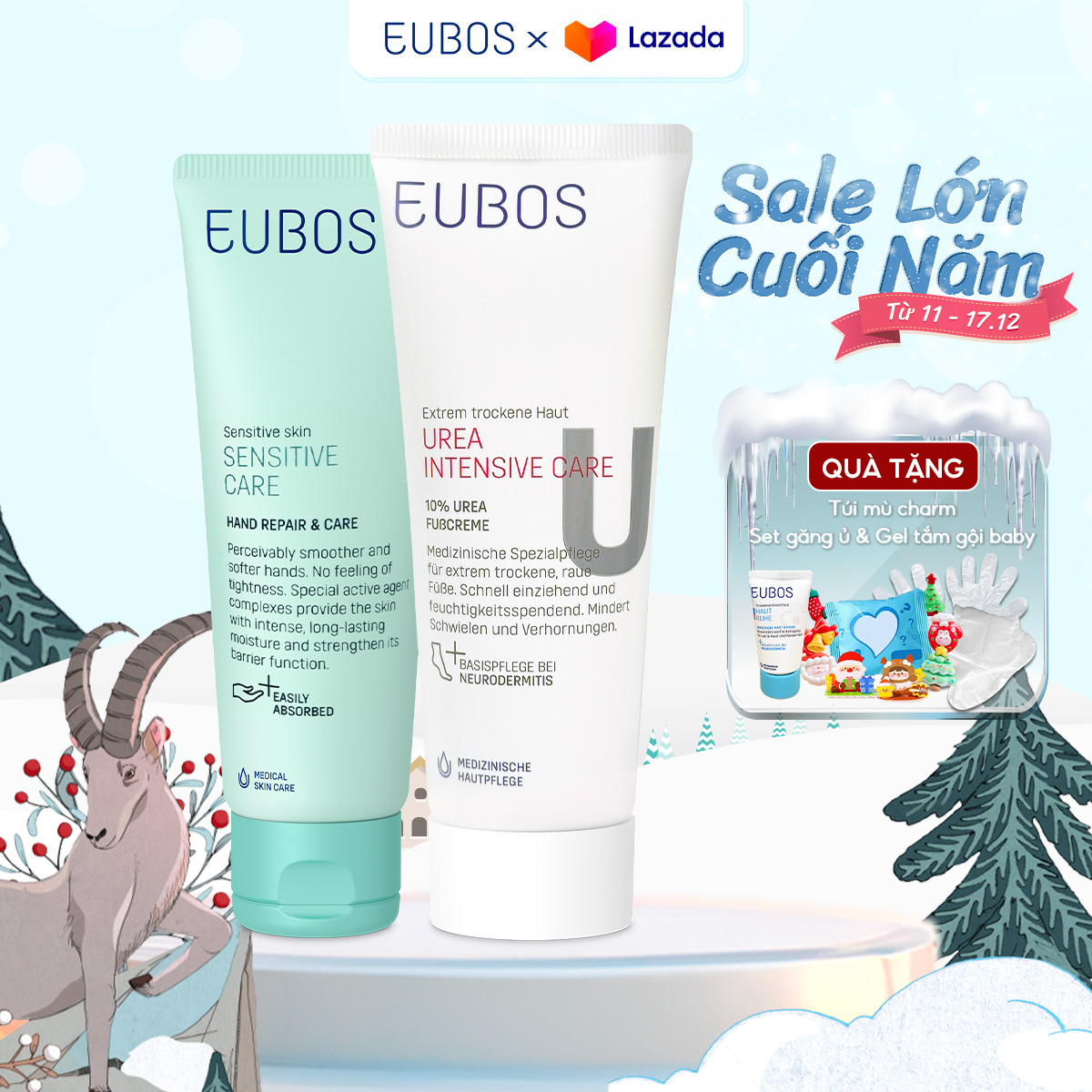 Combo Kem Dưỡng Tay EUBOS 75ml Và Kem Dưỡng Gót Chân UREA 100ml Dưỡng Ẩm, Phục Hồi Da Khô, Da Nhạy C