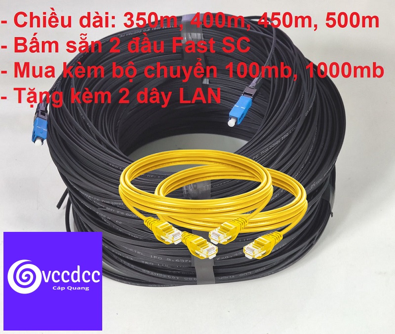 350m đến 500m cáp quang 1fo bấm sẵn 2 đầu fast connector sc - kèm rulo ra cáp ko sợ rối