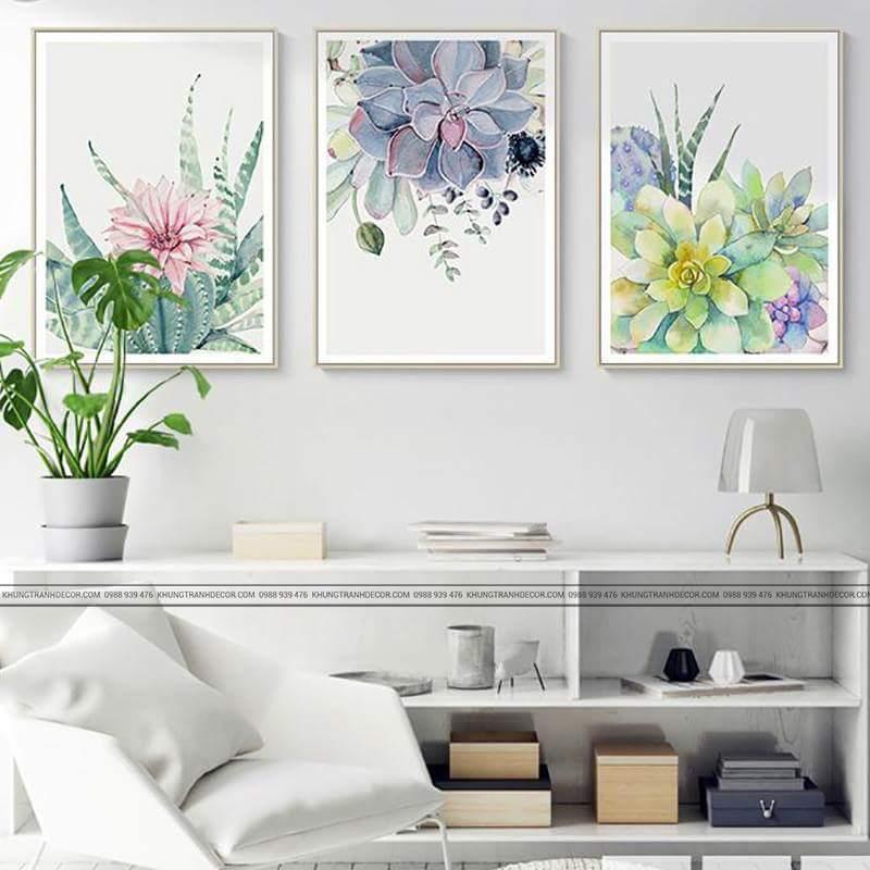 Tranh canvas hoa xương rồng và Sen đá