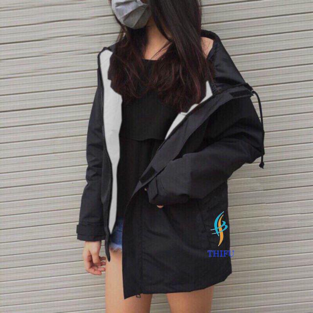 ÁO KHOÁC NAM NỮ VẢI DÙ NHẸ 2 LỚP MÀU ĐEN PHỐI NÓN NAM TÍNH TRẺ TRUNG NĂNG ĐỘNG