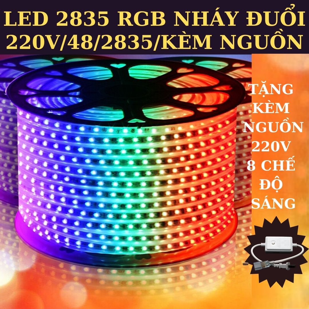 Dây Led Nháy Đuổi RGB CHIP 2835 220v trang trí decor Tặng kèm nguồn điều khiển 8 chế độ