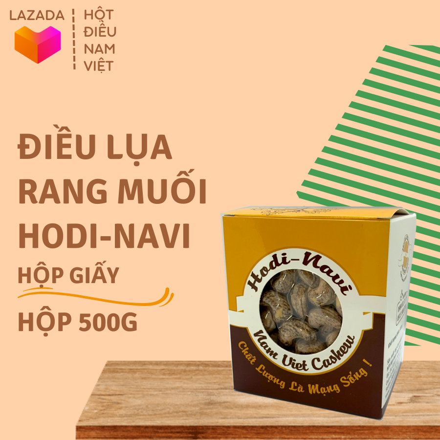 Điều lụa rang muối Hodi - Navi bịch ép chân không 500g, điều nguyên vỏ, đóng gói hợp vệ sinh thích hợp làm quà tặng cho người thân