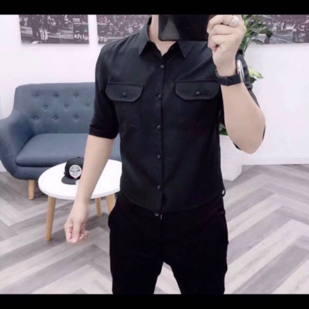 [HCM]ÁO SƠ MI NAM PHỐI TÚI HỘP THỜI TRANG MẠNH MẼ