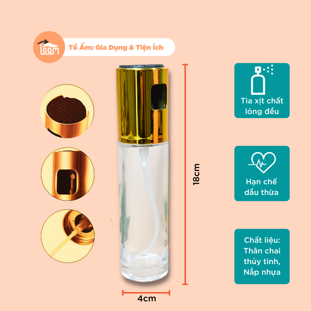Chai Xịt Dầu Ăn Tiện Lợi Bằng Thủy Tinh Dung Tích 100ml - Kiểm Soát Lượng Dầu Trong Nấu Ăn