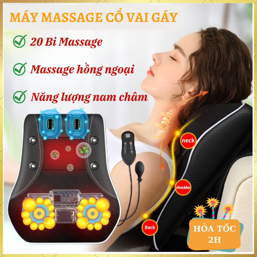Máy massage cổ vai gáy - gối massage hồng ngoại 20 bi massage cổ vai gáy - giúp lưu thông khí huyết - giảm đau nhức mỏi cổ vai gáy cho những người đau vai gáy - máy massage xung điện mát xa cổ vai gáy - gối mát xa cổ v