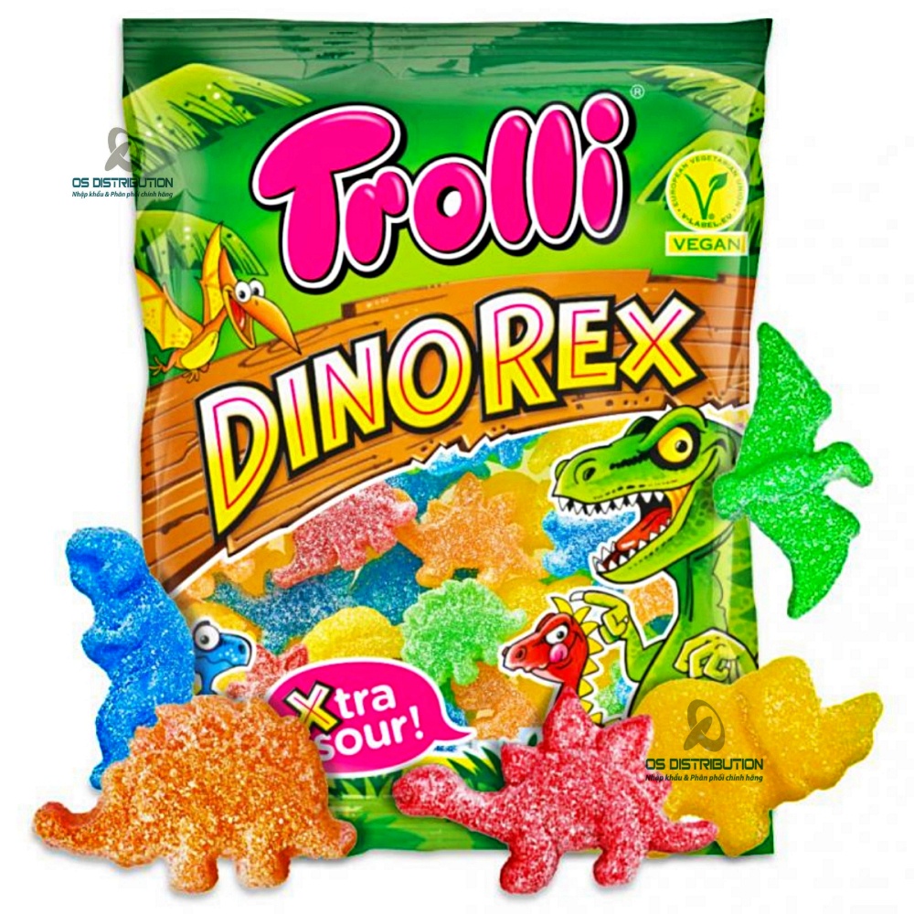 Kẹo dẻo hình khủng long ít chua Trolli Dinorex bọc đường 100g - Hàng nội địa Đức