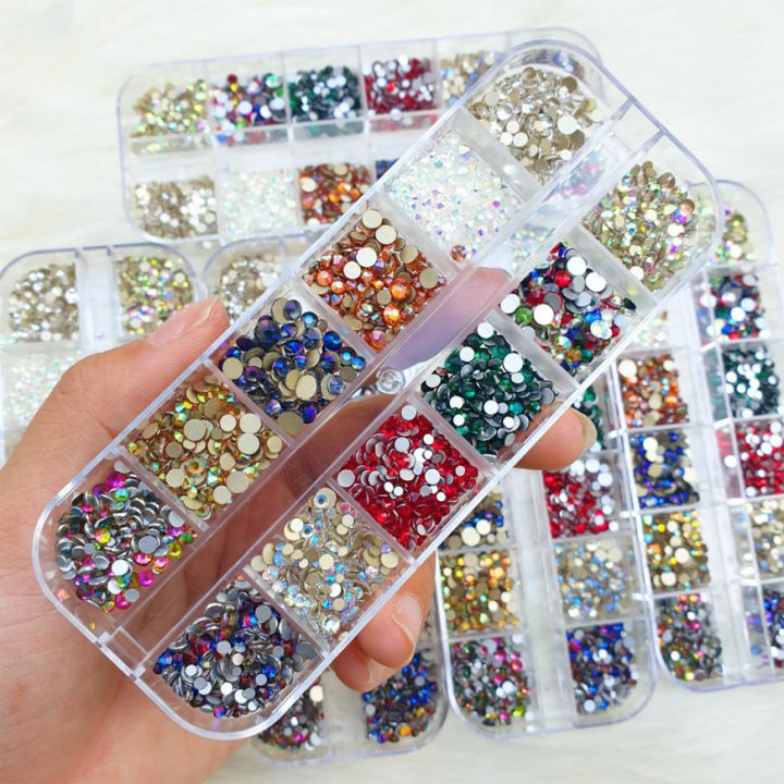 Set đá 12 ô nhiều màu - Khay đá chân keo 12 ô mix màu mix size 1500 viên - sticker dán móng, Phụ kiện nail