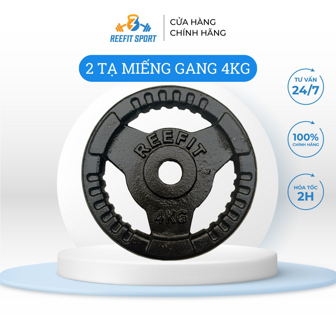 Bộ 2 miếng tạ gang tạ bánh gang 3 lỗ 4kg (đen)