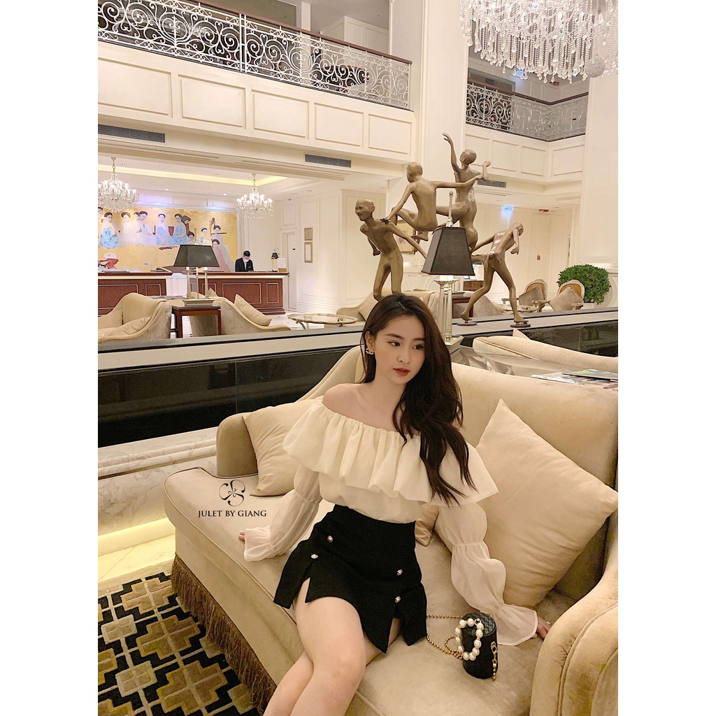 Áo trắng kem trễ vai candy top tách lẻ set- size s/m/l- hàng chính hãng- juletbygiang