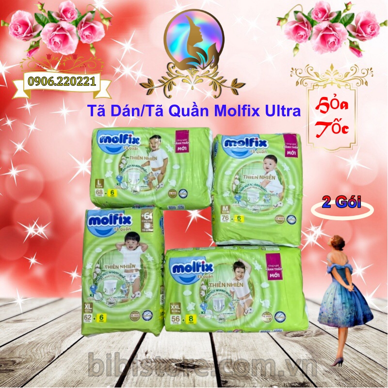 Combo 2 gói molfix bỉm tã quần ultra/ tã dán s.jumbo thiên nhiên, size m76/l68/xl62/xxl56