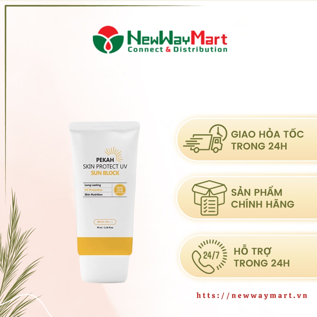 Kem Chống Nắng Vật Lý Nâng Tone Pekah Skin Protect UV Sun Block 70ml SPF 50+ PA+++ Chính Hãng Hàn Quốc