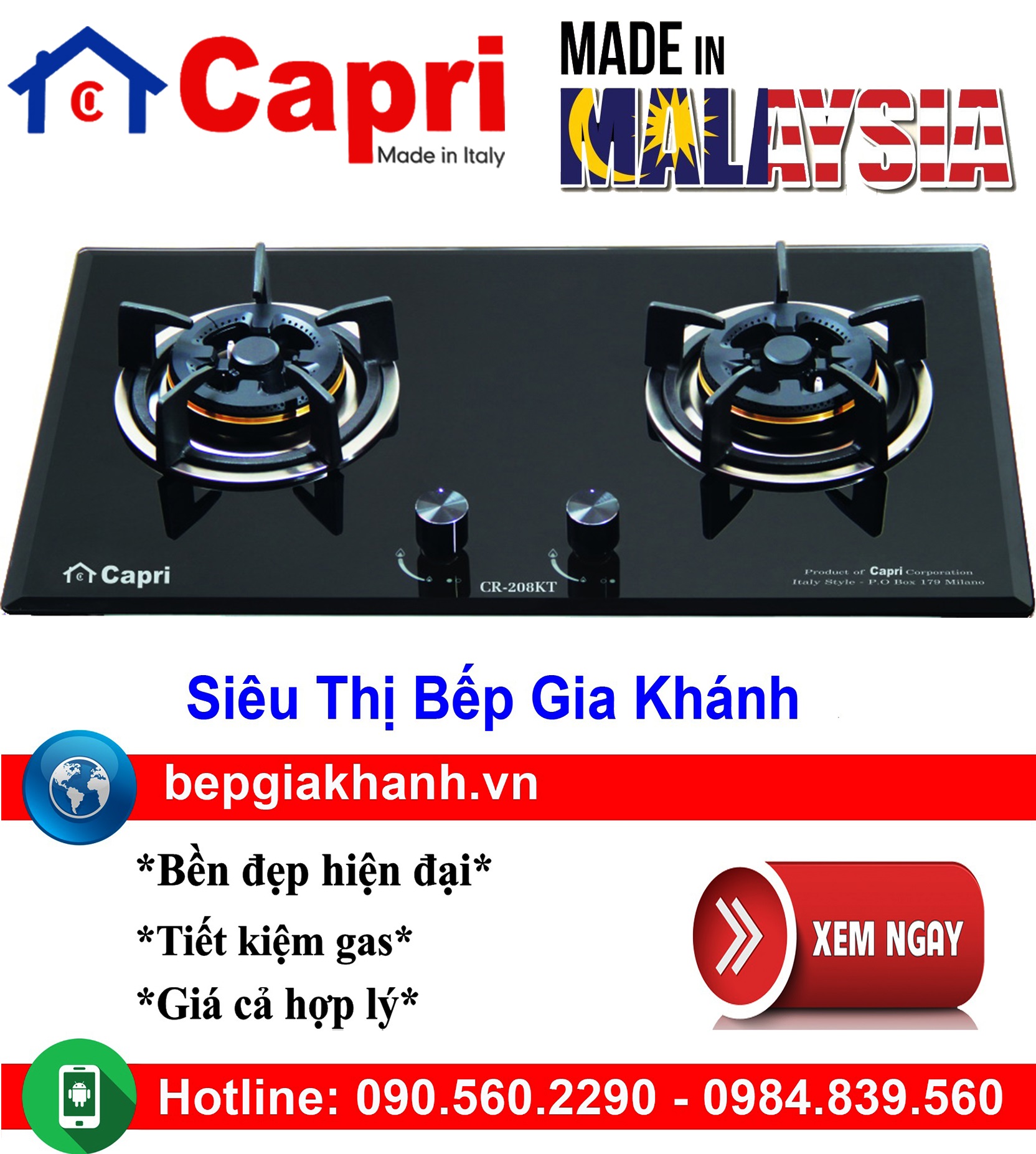 [HCM]Bếp gas âm Capri CR 208KT BLACK nhập khẩu Malaysia, bếp gas, bếp gas đôi, bếp gas đơn, bếp gas âm, bếp ga, bếp ga đôi, bếp ga đơn, bếp ga âm, bep ga, bep gas