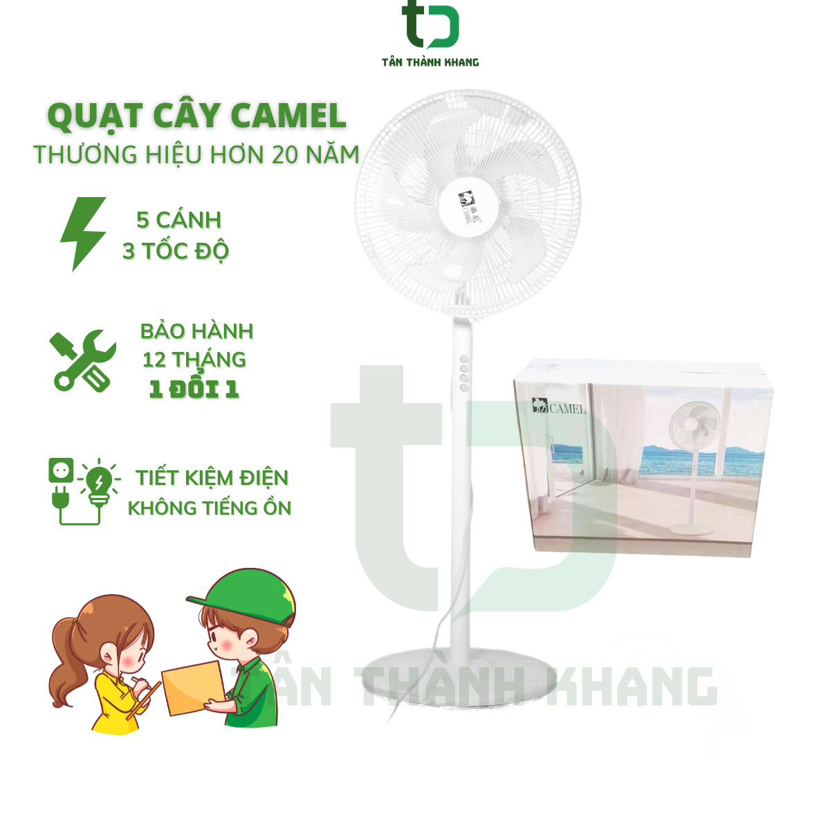 Quạt Cây Đứng Camel -5 Quạt 5 Cánh - Bảo Hành 12 Tháng (Hàng Chính Hãng)