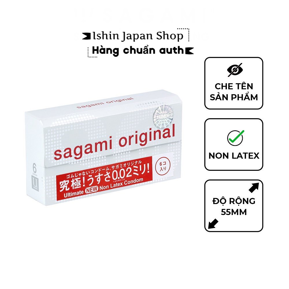 (Nội địa nhật) Bao cao su Sagami 0.02 nhật bản - Siêu mỏng - Non Latex - Hộp 5 chiếc ( Sagami 002 )