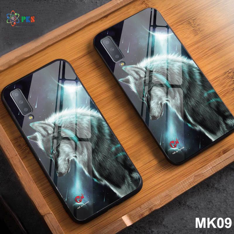 Ốp lưng Samsung Galaxy  A7 2018 in 3D hình sói da quang mặt kính cường lực