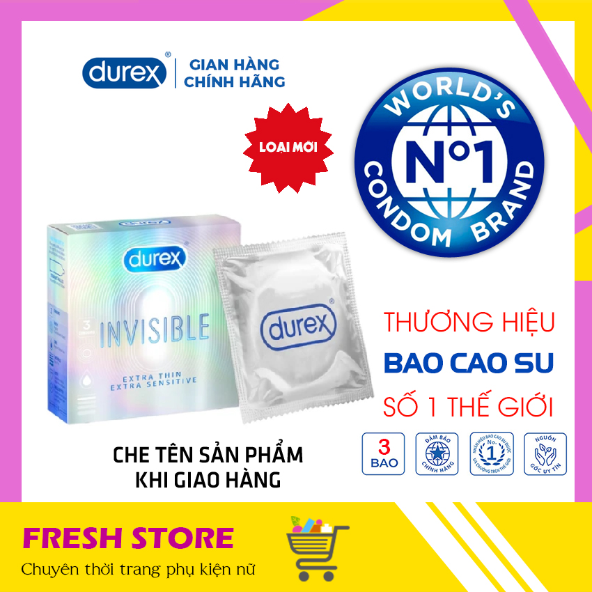 [DUREX CHÍNH HÃNG] Bao Cao Su Nam Durex DU69 Fetherlite Ultima Kingtex Jeans Naughty Performa Chocolate Sensual Strawberry Invisible Extra Pleasuremax Có Gai Vị Dâu Vị Chocolate Hộp 12 3 Chiếc Chính Hãng - FRESHSTORE