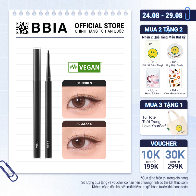 [Bao Bì Mới] Chì Kẻ Mắt Bbia Last Auto Gel Eyeliner Slim (5 màu) 0.1g
