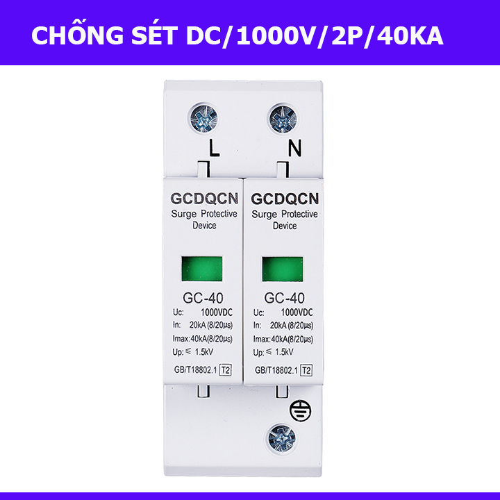 Chống sét lan truyền DC 1000V 2P 40KA chống sét cho điện năng lượng mặt trời QCDQCN