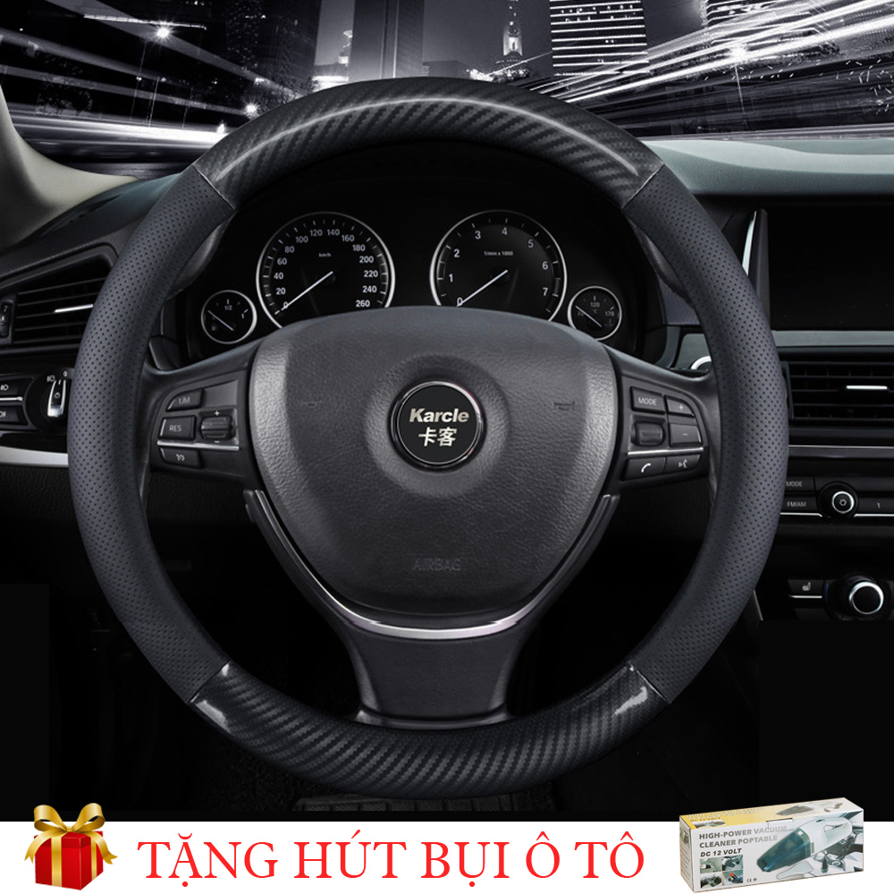 Bọc Vô Lăng ô tô MZC DA BÒ THẬT 100% Kết hợp vân CARBON thoáng khí chống bám mồ hôi - cho ô tô dòng SEDAN , MPV 4-7 chỗ + Tặng kèm máy hút bụi ô tô cầm tay