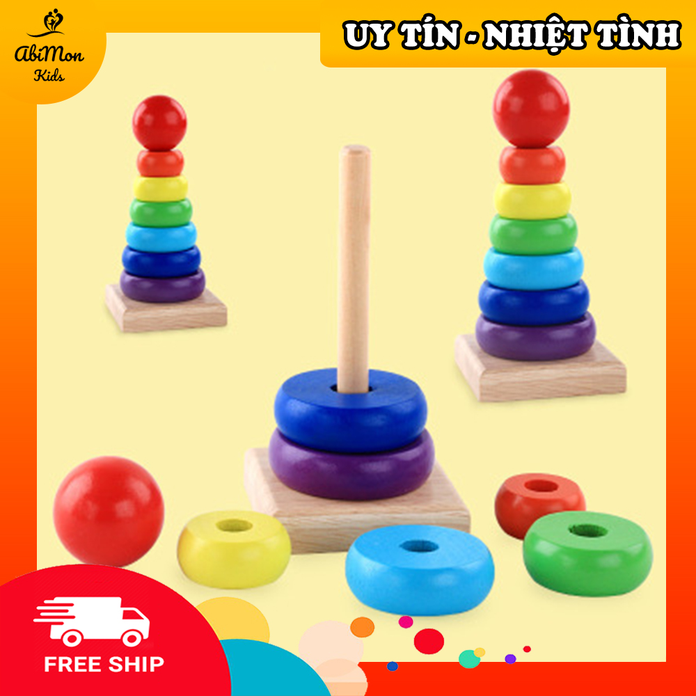❣️ bộ xếp tháp cầu vồng bằng gỗ cho bé ☘️ montessori cao cấp ✨