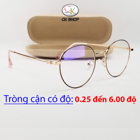 Mắt kính cận có độ sẵn 0 - 6 độ nam nữ gọng tròn kim loại màu đen bạc vàng hồng GC29203. Tròng kính giả cận 0 độ chống ánh sáng xanh chống tia UV