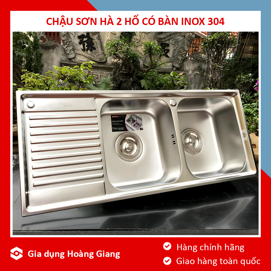 Chậu rửa bát sơn hà s105 2 hố có bàn inox 304 chính hãng - bảo hành 5 năm