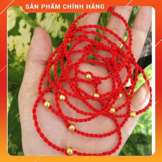 Vòng chỉ đỏ may mắn, dây may mắn mix bi vàng