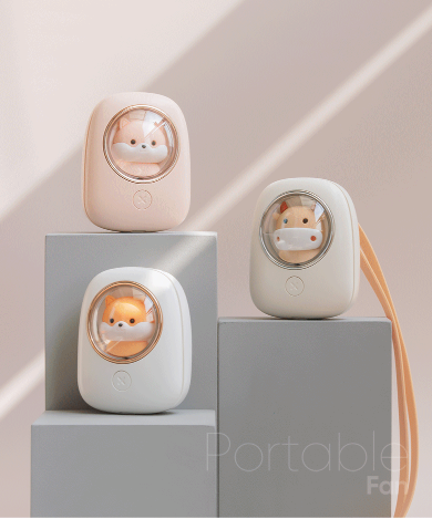 Quạt mini có đèn đeo cổ dây chuyền thú cưng usb siêu dễ thương