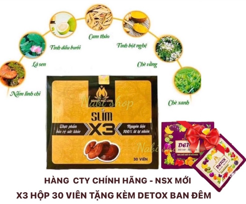 Giảm Cân Slim X3 Đông Y Mộc Linh 30viên + Tặng 20 viên detox đêm