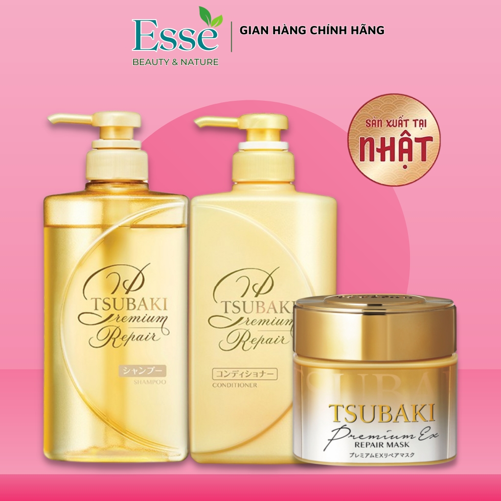 Combo Dầu gội xả Tsubaki Premium ɾepair 490ml và Mặt nạ ủ tóc Tsubaki 180g - Phục hồi ngăn rụng tóc