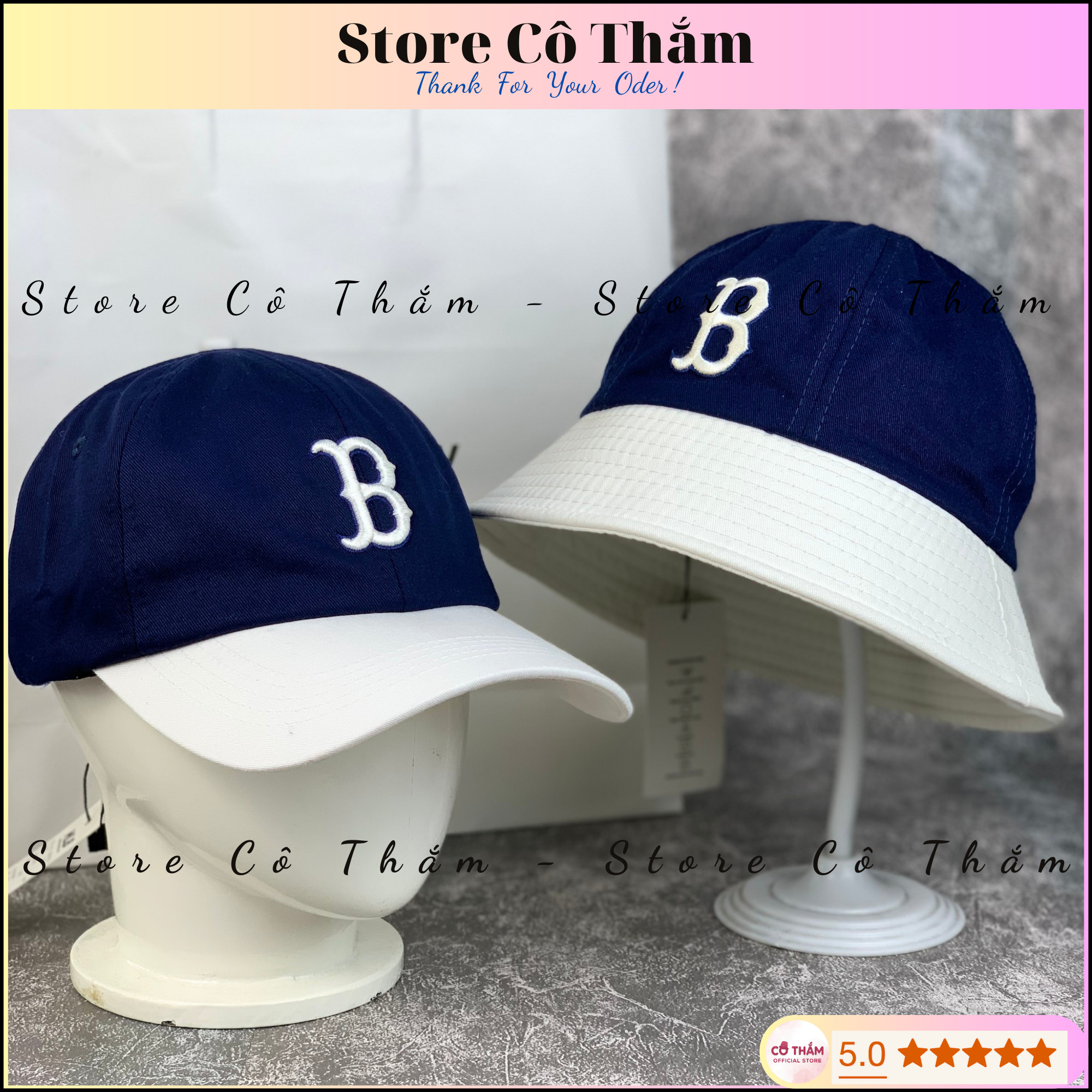 COMBO 2 CÁI NÓN KẾT B, VÀNH TRÒN B XANH PHỐI TRẮNG, MŨ LƯỠI TRAI CAO CẤP, NÓN BUCKET THỜI TRANG UNISEX FORM NAM NỮ - STORE CÔ THẮM