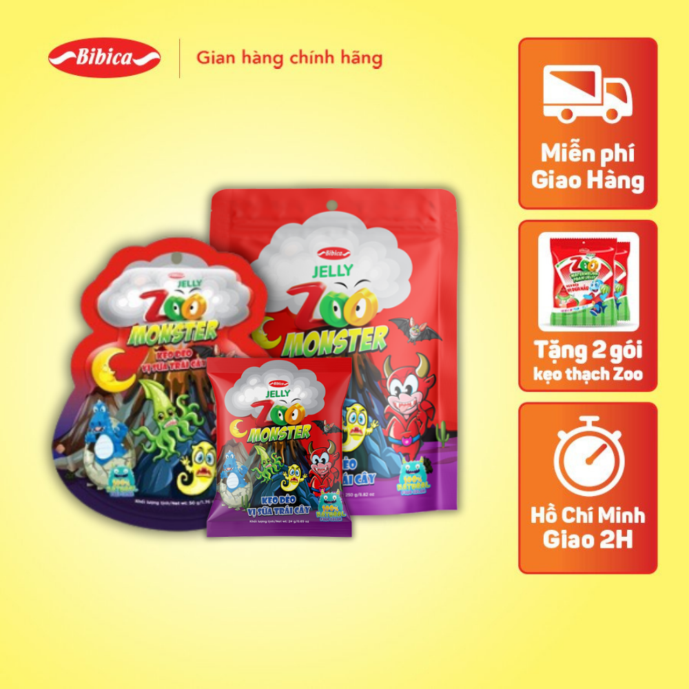 Combo 3 kẹo dẻo monster các loại bibica: 24g, 50g & 96g