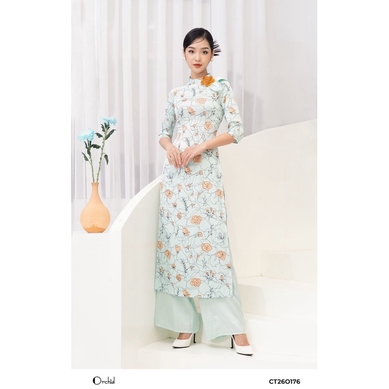 Áo dài lụa xanh - ct26o176.
