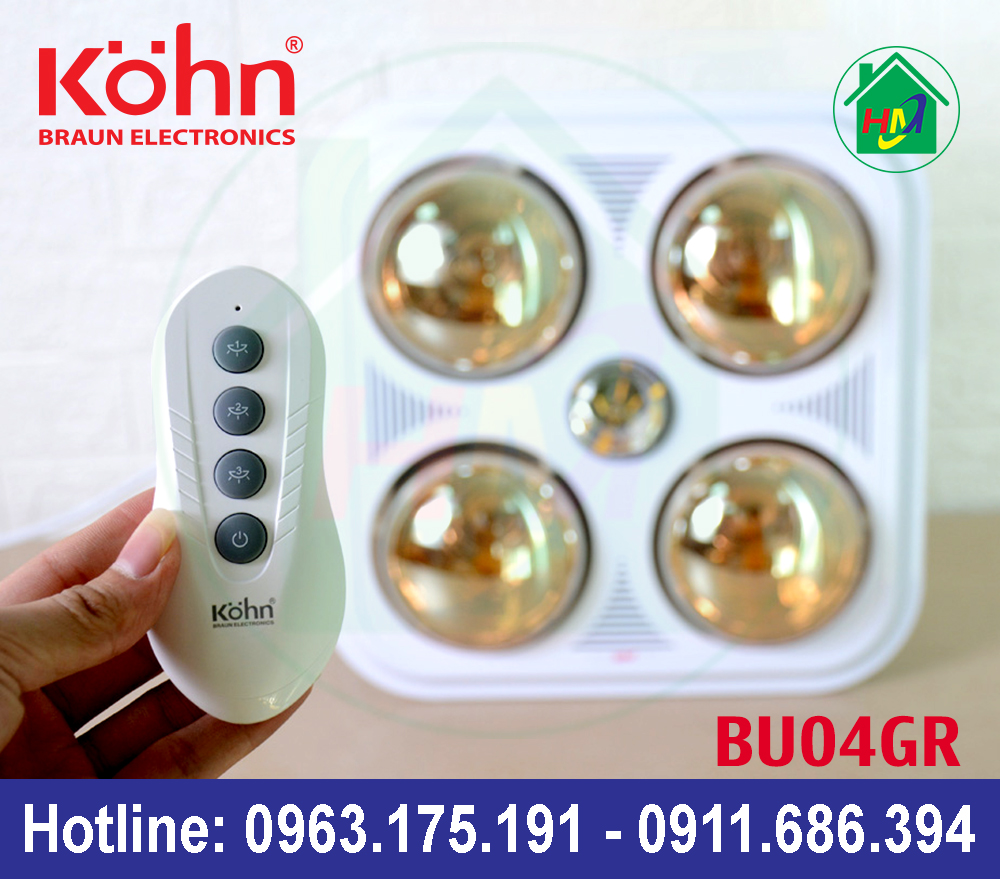 Đèn Sưởi Nhà Tắm 4 Bóng Âm Trần Điều Khiển Từ Xa Braun Kohn BU04GR