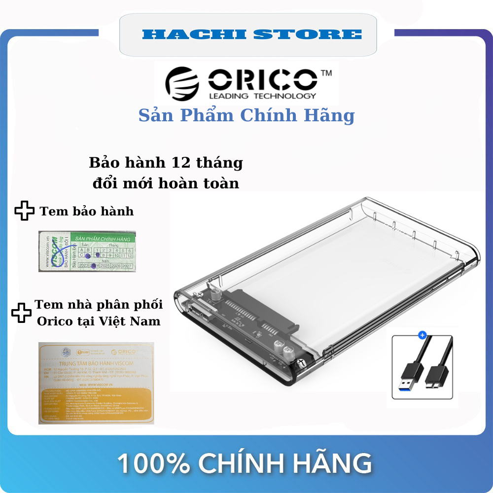 HDD Box Orico 2139U3  dùng cho  SSD/HDD 2.5"  ra cổng usb 3.0 nhựa ABS trong suốt - Hàng Chính Hãng