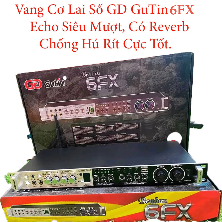 HÀNG CHÍNH HÃNG - Vang Cơ Lai Số DSP Gutin Brabus 6FX Triệt Tiêu Hú Rít , Khả Năng Xử Lý Âm Thanh Mạnh Mẽ, Echo Reverb Rất Tốt, Chống Hú (Anti Feedback) Cho Ra Âm Thanh Cực Hay, Cực Ấm, Chỉnh Trep, Mid, Bass Riêng Biệt Của Mic, Nhạc.