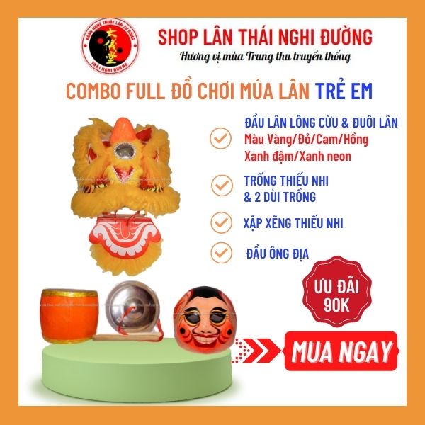 Combo đầu lân cho bé Thái Nghi Đường, gồm đầu lân mini, trống múa lân, đầu địa, xập xõa, phù hợp làm đồ chơi trẻ em, đồ chơi cho bé gái, đồ chơi cho bé trai, chất liệu nhẹ cho trẻ cầm tay múa lân