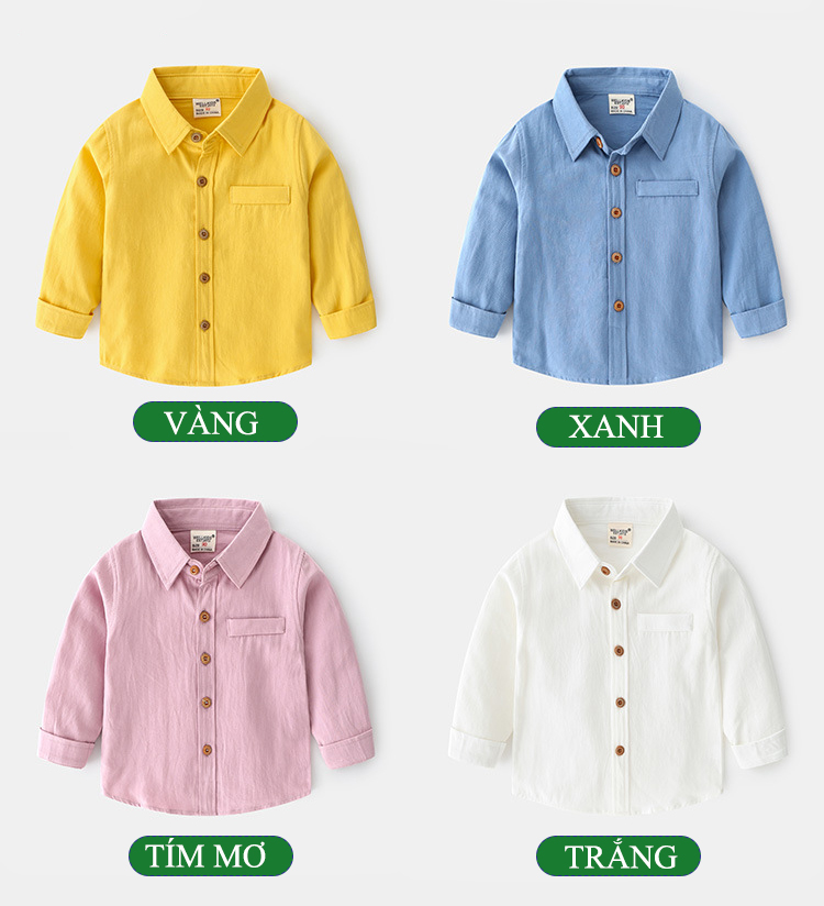 Áo sơ mi bé trai, bé gái chính hãng Wellkids chất vải cotton nhiều màu sắc cho bé từ 9kg đến 28kg AS5