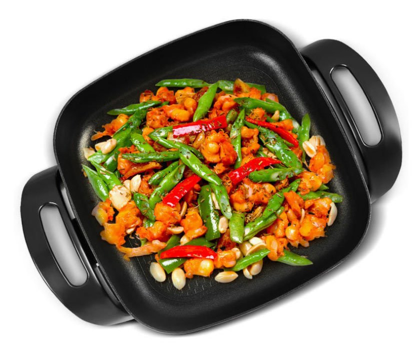 Nồi lẩu điện đa chức năng kiểu dáng Hàn  Quốc,nồi lẩu hình vuông, nồi chiên xào, dung lượng lớn 5L, chống dính, lau rửa dễ dàng - Bảo hành 12 tháng