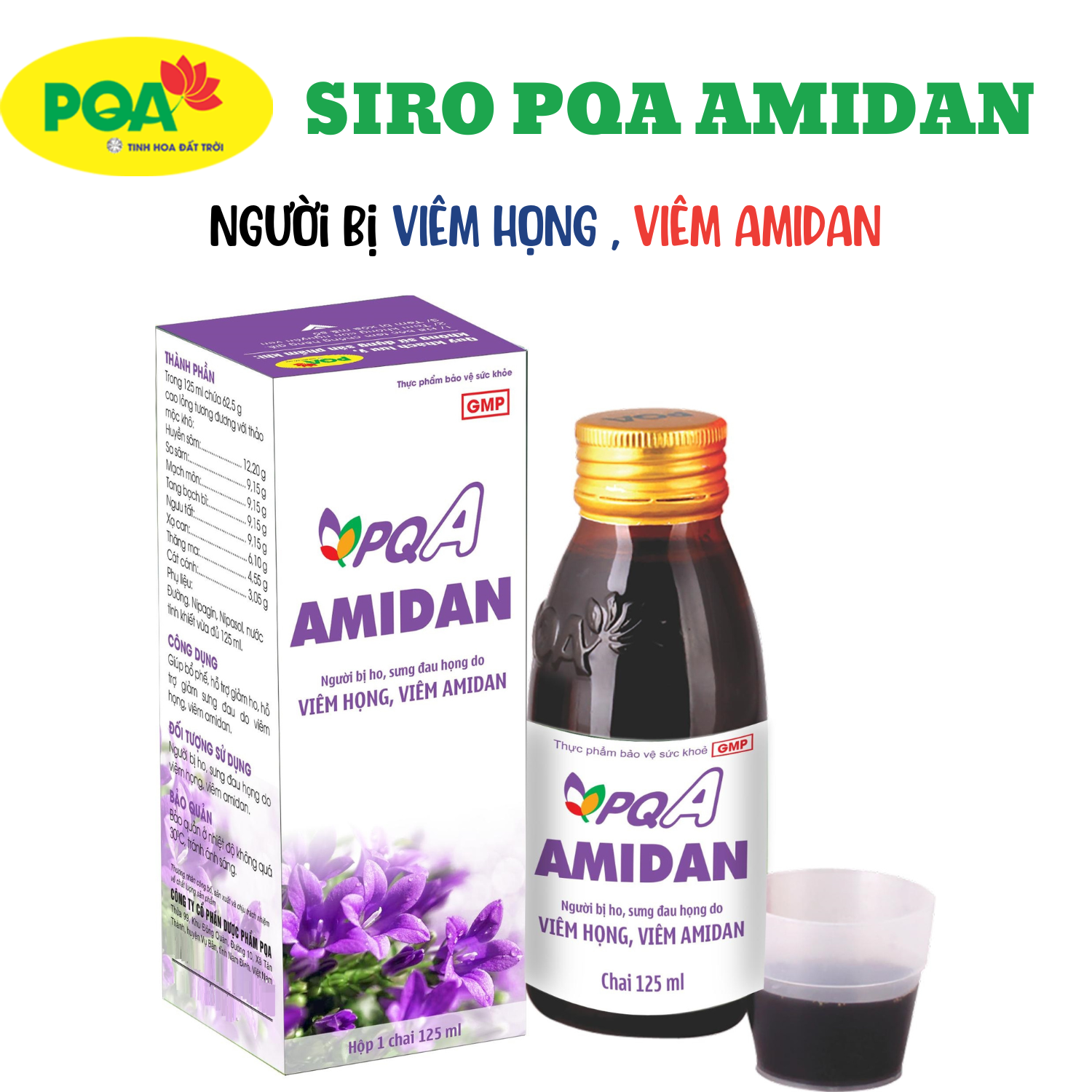 PQA Amidan chai 125ml dùng cho người bị Viêm Họng, Viêm Amidan
