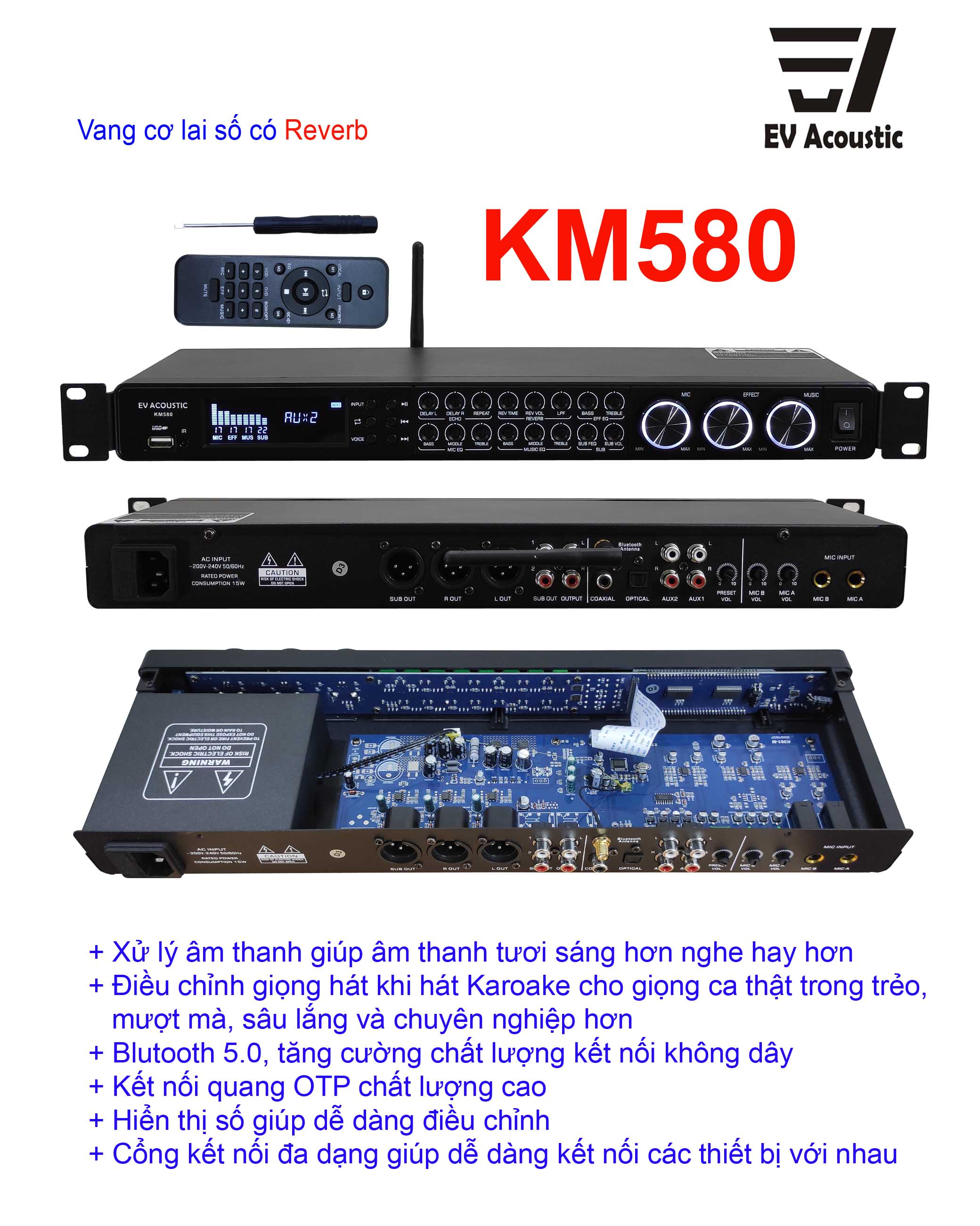 Đầu vang cơ karaoke km580, vang karaoke gia đình có chia tần số chất lượng cao, km600pro